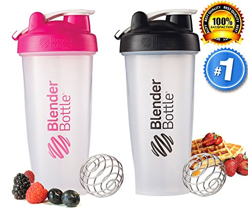 BlenderBottle Classic Loop Top Shaker Cup, 28-Ounce, Black/Clear, Pack of 2